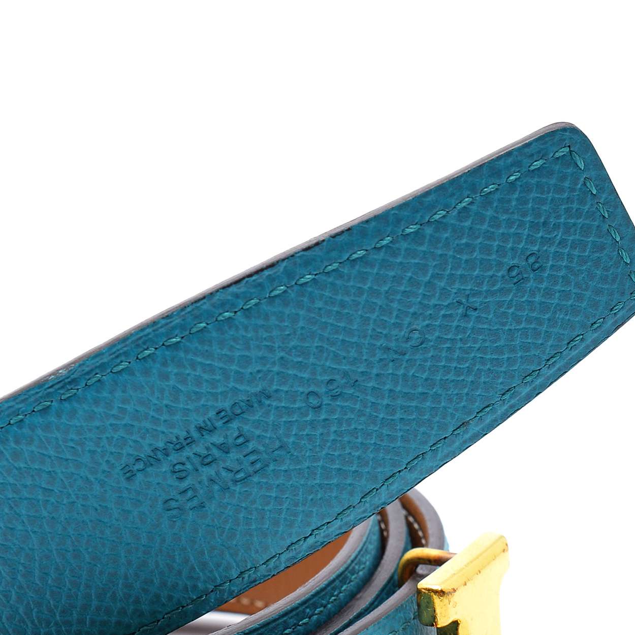 Hermes - Turchese H Gold Buckle Calfskin Leather Belt